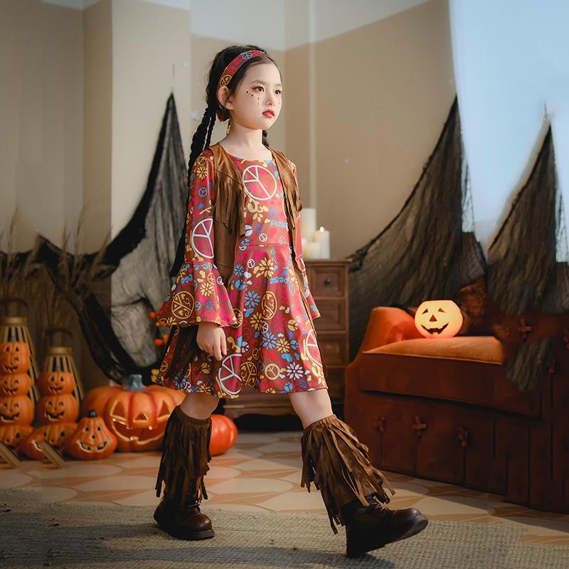 Halloween Kinderbekleidung kleines Mädchen Kinder kleines Mädchen Vintage Hippie Kostüm Kleid