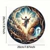 Jesus Cross Iron Wall Art Round Metal Decor for Home Restaurant Cafe
