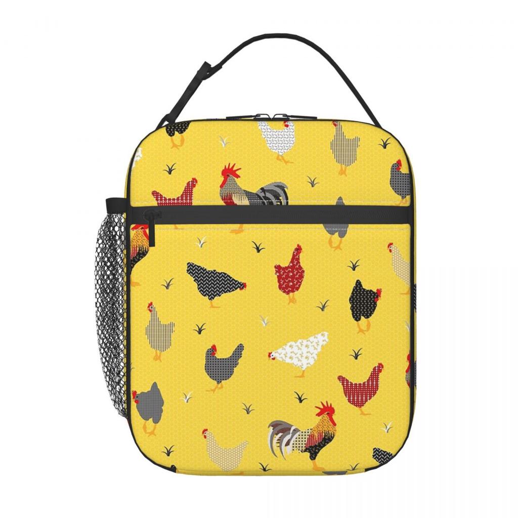 Schwarz-Weiß Hühnermuster Isolierte Lunchtasche für Damen Kinder Tragbar Lebensmittelboxen Thermische Lunchbox Tragetasche