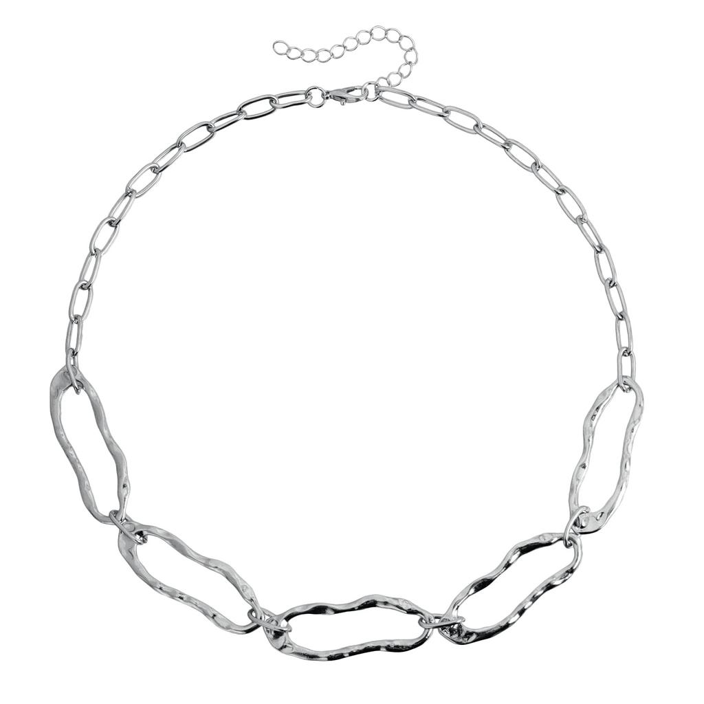 Trendy Minimalist Retro Hammered Irregular Geometry Oval Metal Links Choker Necklace for Women Collar Chain Statement Jewelry