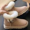 Sangpo 2025 New Horn Buckle Snow Boots Women's Sheepskin Fur Integrated Short Boots Winter Non-slip Warm Cotton Shoes