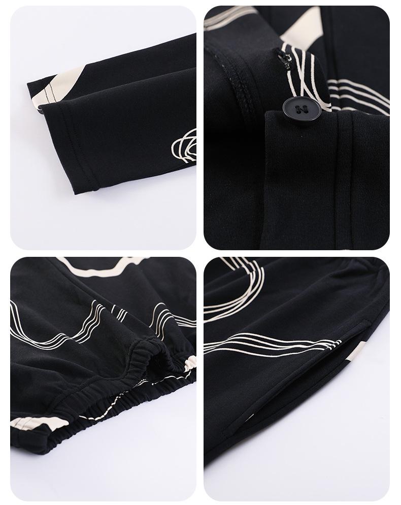 Women's Retro Print Cotton Pajama Set - V-Neck Cardigan, Loose Fit, Comfy Korean Style, Spring/Autumn.