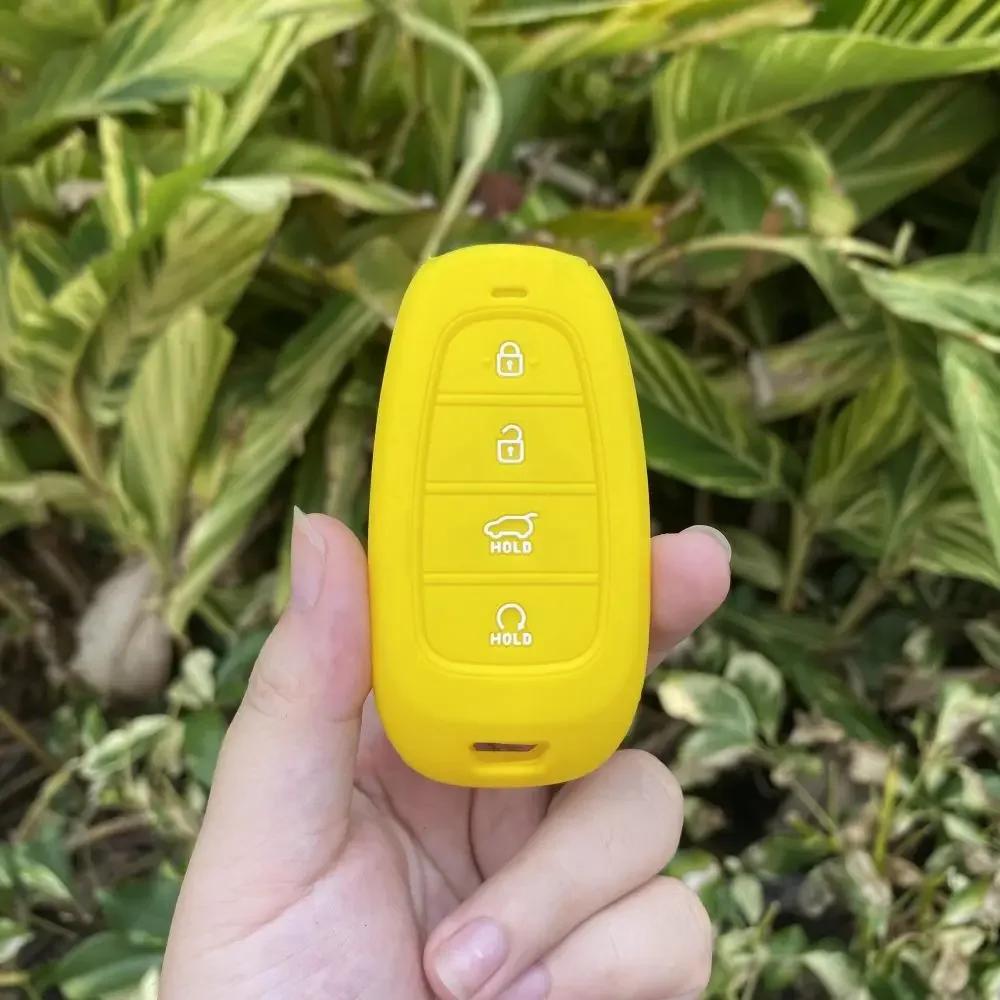 4 Buttons Silicone Car Fob Key Case Cover Skin Protector Shell Rubber Bag Holder for Hyundai Nexo Sonata Keychain Accessories