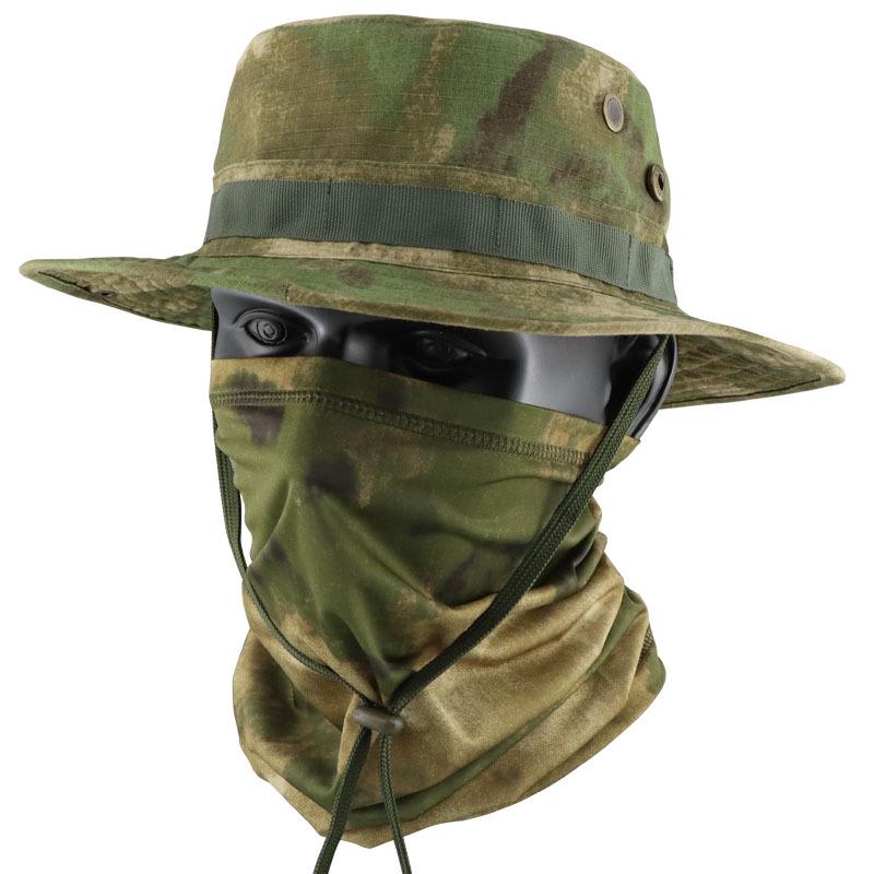 Camouflage Round Brim Hat & Ice Silk Neck Gaiter Set for Hiking, Fishing & Outdoor