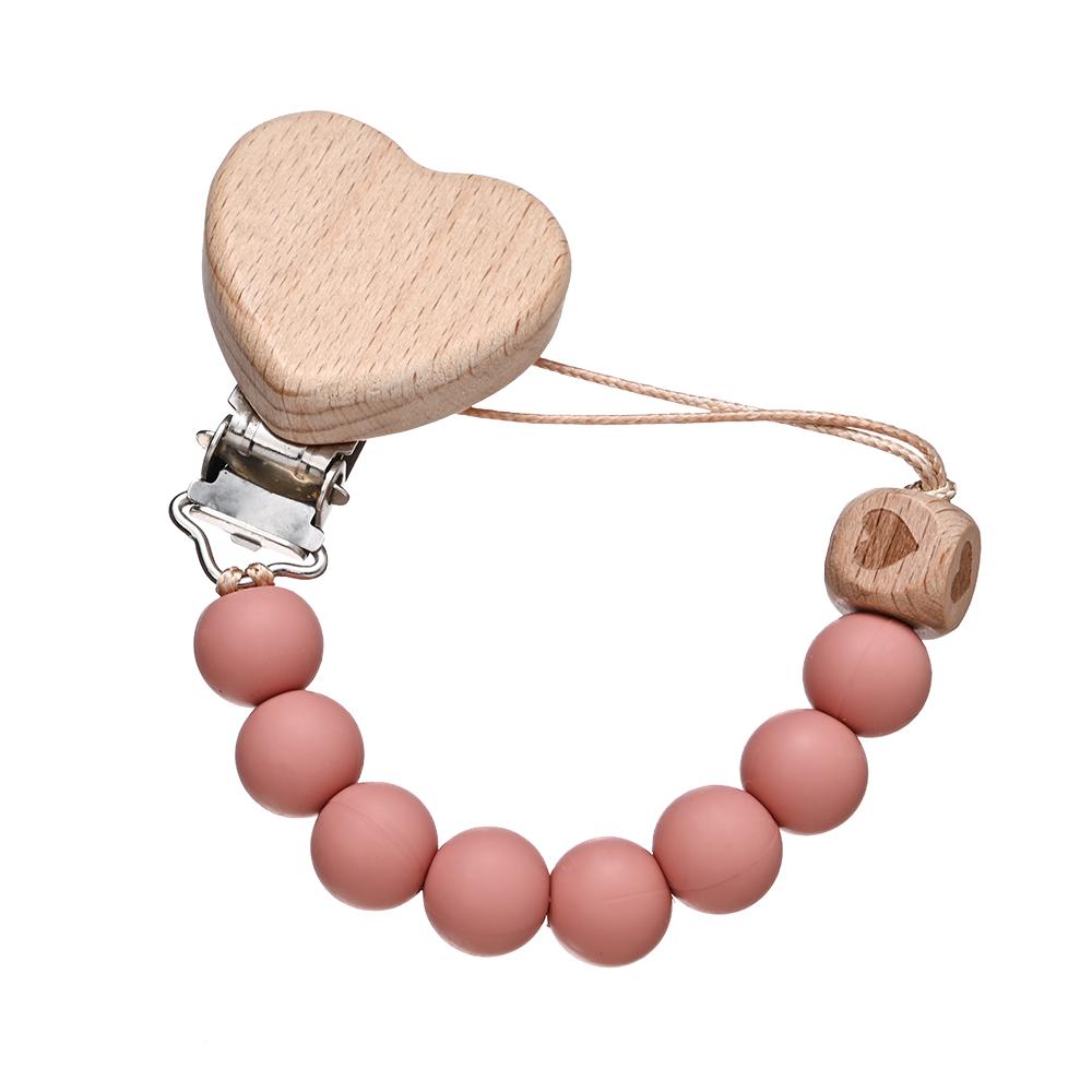 Pendant for Newborn Toys Gift New Beech Wooden Heart Beads Baby Pacifier Chain Clip Silicone Beads Dummy Nipple Holder Teether