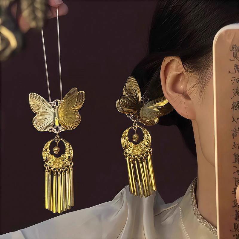 Vintage Gold Tassel Hair Clip Elegant Ethnic Style Hairpin Side Clip Headdress Chinese Style Hair Accessories