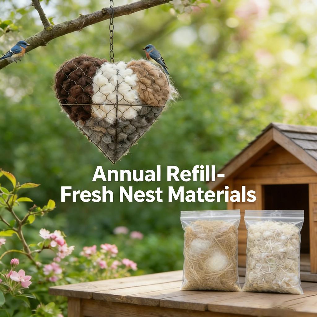 Easy Hanging Heart Shape Bird Shelter Garden Yard Decors Iron Bird Nesting Heart Refillable Design with Natural Fibers
