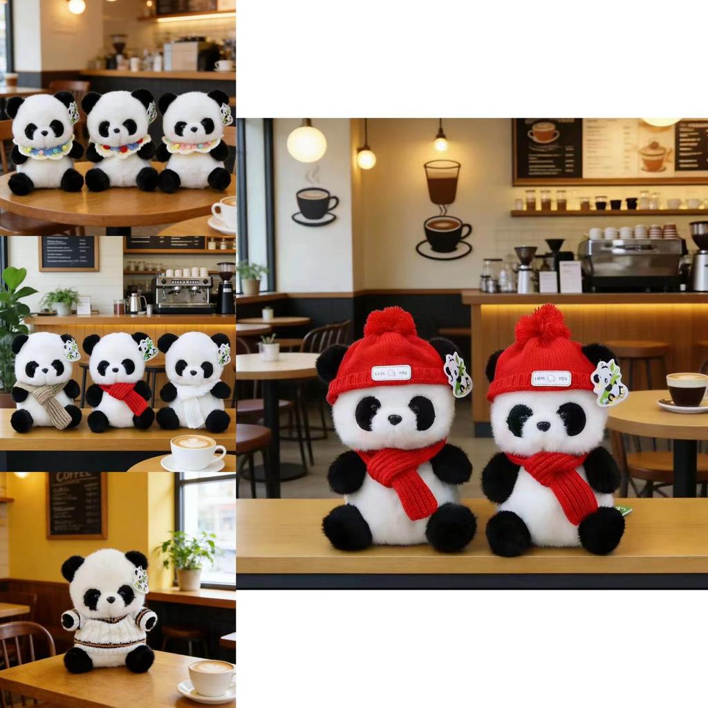Panda Plush Doll With Scarf And Sweater Decoration For Kids And Collectors