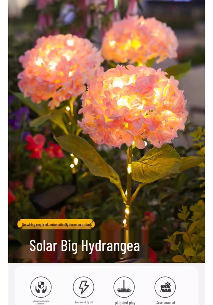 Hydrangea Solar-Powered Outdoor Flower Lamp: Cross-border Waterproof Decorative Light for Lawn and Courtyard.