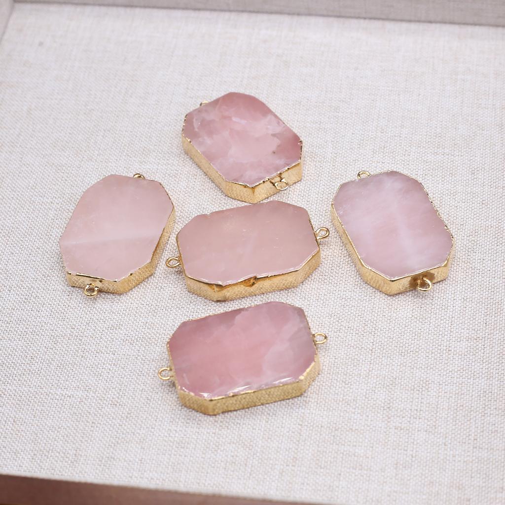 Rose Quartz Pendant Connector (25×43mm) - Premium Natural Crystal Charm for DIY Necklace Handmade Jewelry Craft Accessories, Valentine's Day Bulk Gift