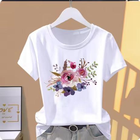Modal women's printed flower sports fashion casual explosion short-sleeved T-shirt pattern T-shirt women's clothing oversized