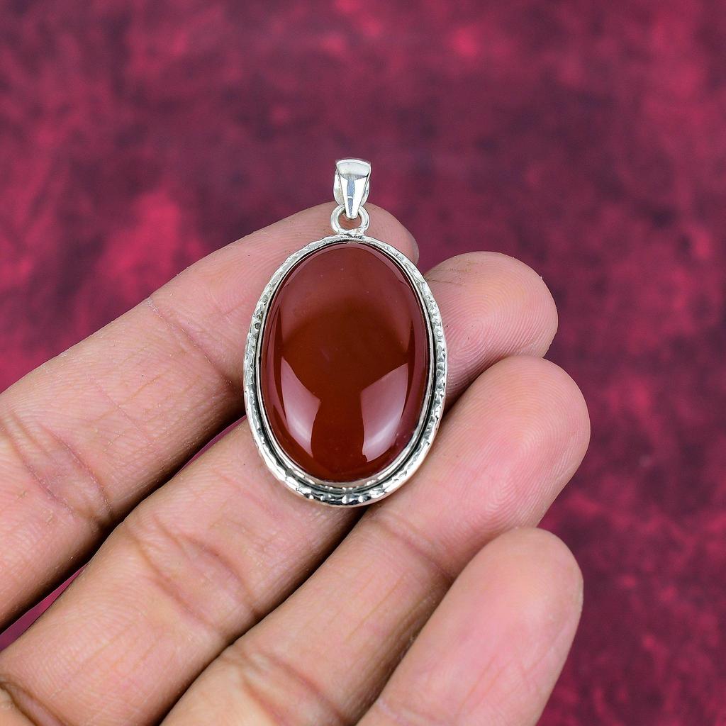 Karnelian 925 Massivt Sterlingsilver Hänge, Handgjort Ädelstenshänge Smycken, Gåvor Till Fru Helt Nytt Hänge