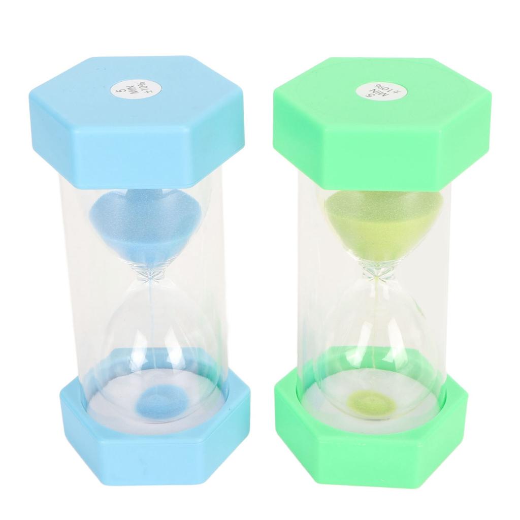 2pcs 5 Minute Sand Timer Preventing Falls Hex Top Cover Hourglass Timer for Kids Games Classroom Kitchen Decoration