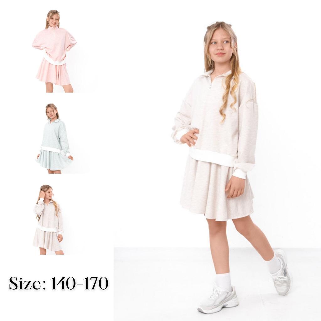 Stylish set of clothes for a girl - a jumper and a mini-skirt made of knitted fabric Any season 6509-057 HC