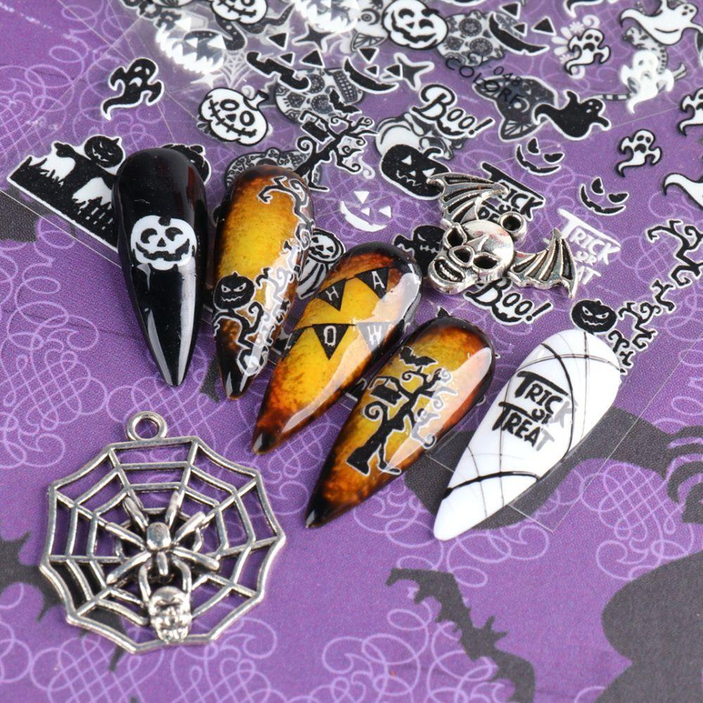 Adhesive Manicure Spider Web Skull Pumpkin Glow In The Dark 3D Luminous Halloween Nail Stickers