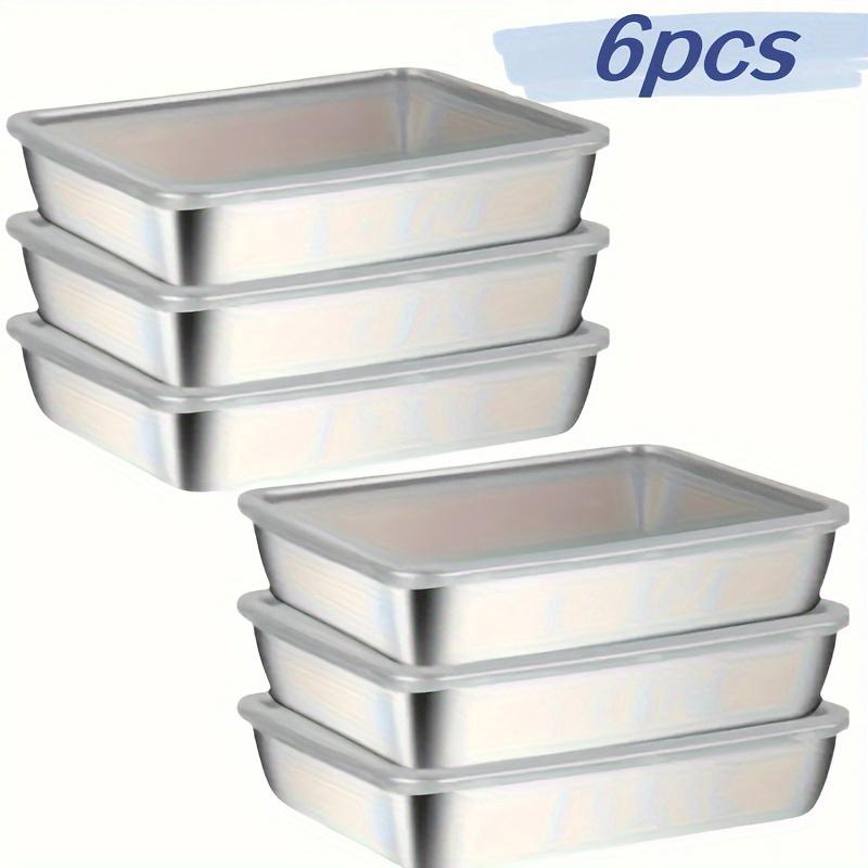 

6pcs/set Large Stainless Steel Square Food Storage Containers with Transparent Lids - Leak Proof, Stackable, Perfect for Meat