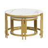 Modular Coffee Table Set, Marble Look, Golden Metal Frame, Round Tables In 2 Sizes, Nestable Design, Space-saving, Artistic Table Legs