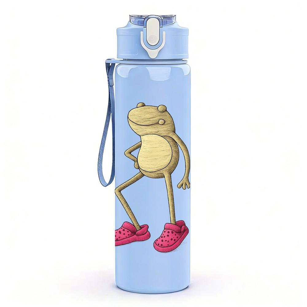 1PC Frog Wearing Pink Slippers Cartoon 750ml Color Plastic Sports Water Bottle Leakproof Flip Straw Lid Suitable for Sports Office Home Use