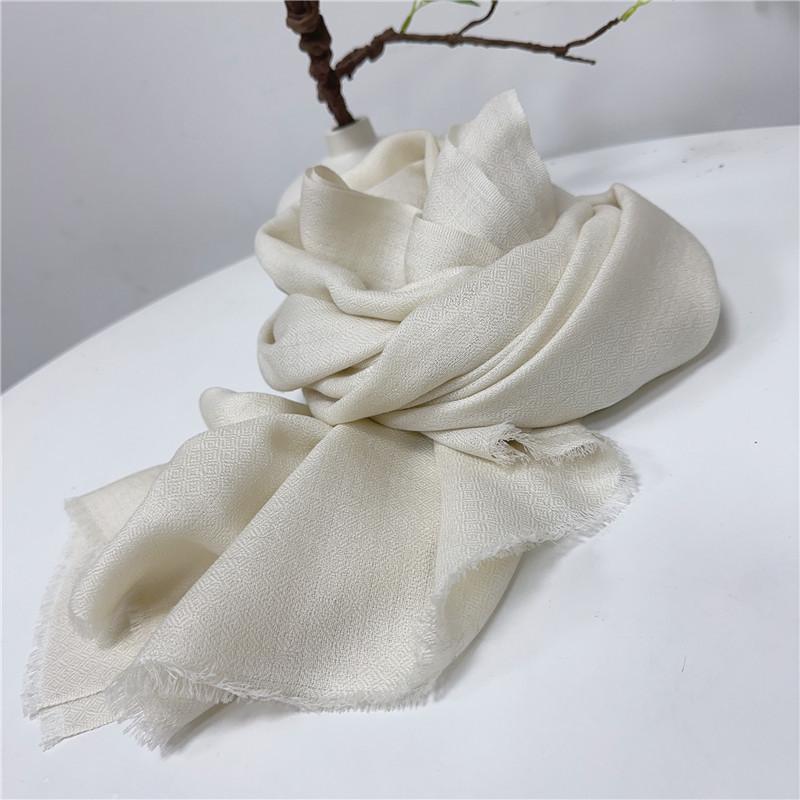 Pure White 80 Wool Scarves, White Scarves For Handmade Plant Dyeing, Women'S Warm Scarves