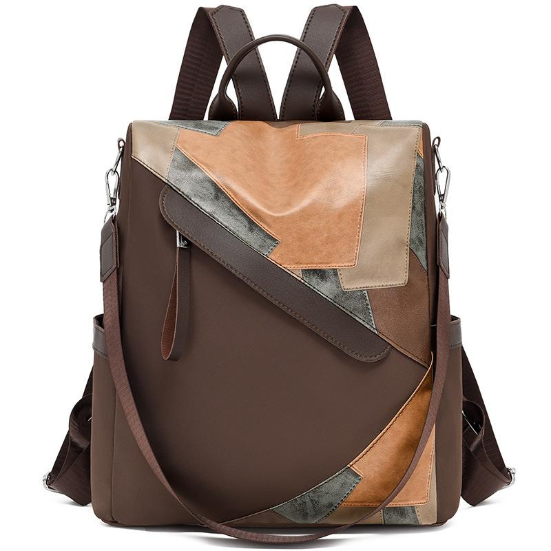 New Trend Fashion Splicing Women's Backpack Outdoor Travel Versatile Women's Bag Pu Anti-theft Crossbody Portable Shoulder