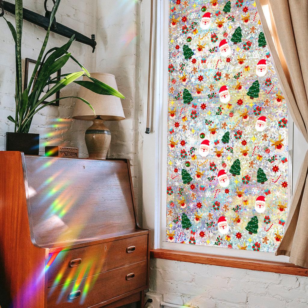 Xc17500 Creative Cute Santa Claus Christmas Tree Colorful Static Glass Sticker Window Sticker Double-Sided Visual
