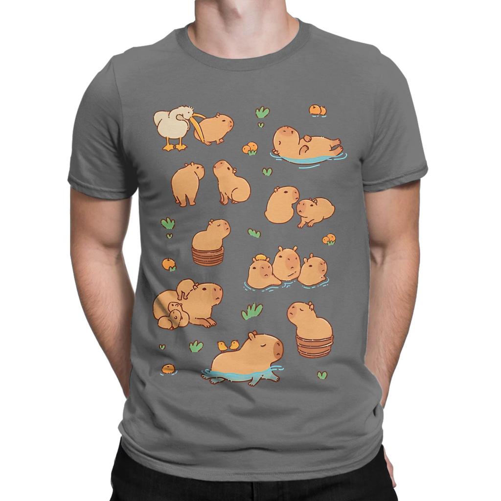 Cute Capybara Art Illustration Seamless Pattern Funny 100 Cotton Tshirt Capybara Tees Tops For Unisex