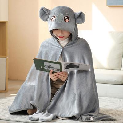 Portable Blanket Warm Hooded Nap Blanket Cozy Cartoon Air Conditioning Blanket Soft Folding Kawaii Cloak Home