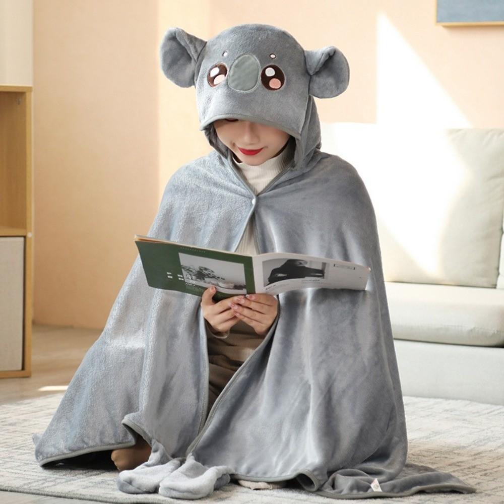 Versatile Warm Hooded Nap Blanket Cozy Soft Shawl Blanket Folding Cartoon Air Conditioning Blanket Office Nap
