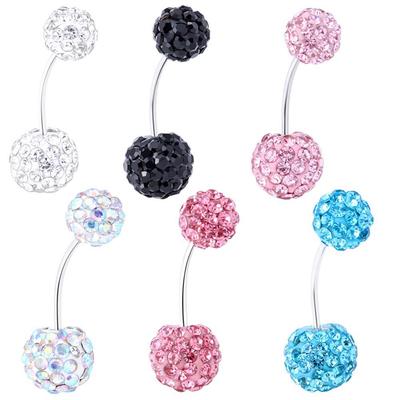 Anel de Umbigo Esférico Totalmente Cravejado em Aço Inoxidável Exquisito – Joia de Body Piercing da Moda.