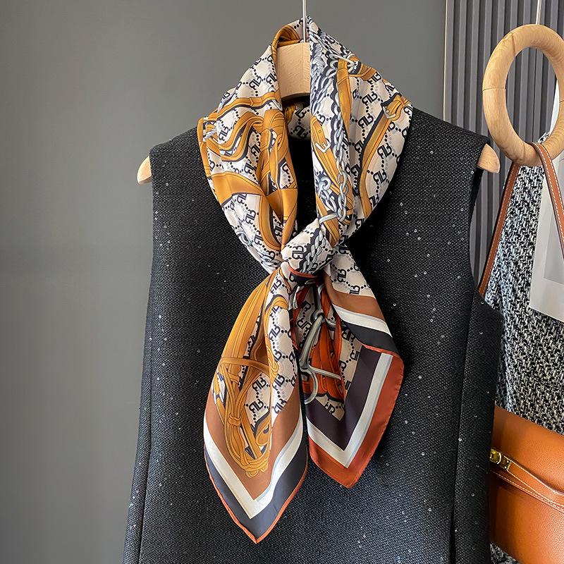 Geometric Spring   Autumn and Summer Universal Sun Protection Large Scarf Scarf Scarf Scalp Imitation Silk Double-sided Printing New Square Scarf