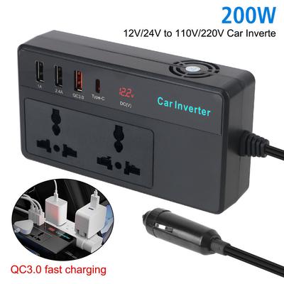 24V 12V Automotive Inverter 2+4 AC Sockets USB Chargers Type-C Port Cigar Lighter Adapter DC To AC 220V RV Car Power Converter