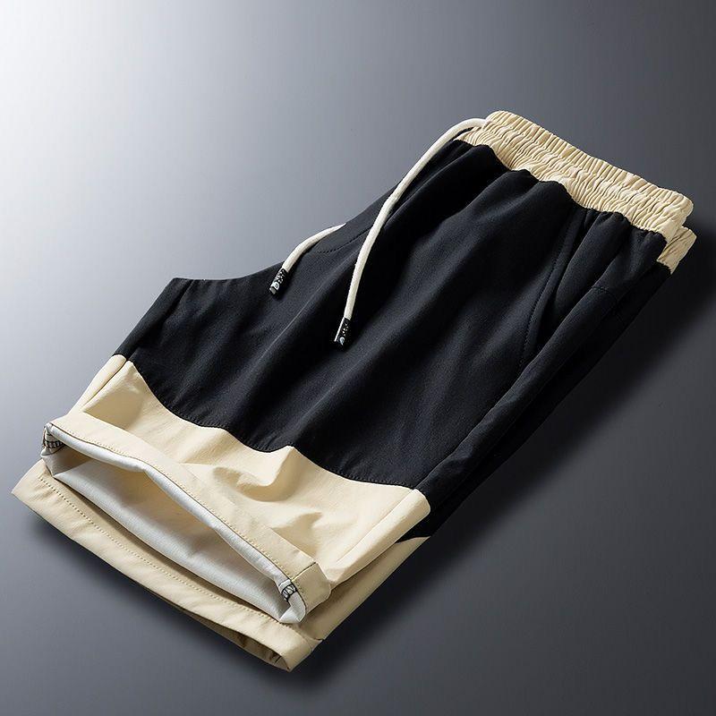 Men's Summer Ice Silk Straight Sport Shorts Thin Trendy Casual Outdoor Five-Point Pants Loose Patchwork Wide Shorts