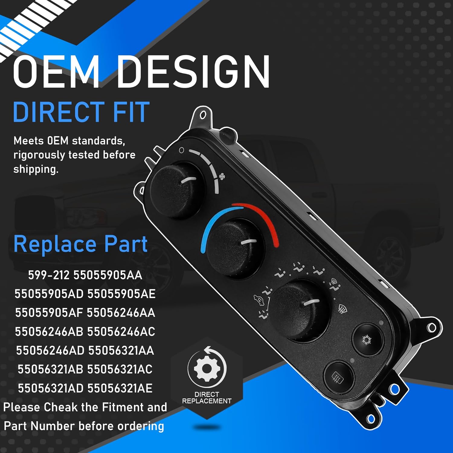 Air Conditioning Heater Climate Control Switch Module Panel Compatible with 2001-2005 Dodge Ram 1500 2500 3500 Dakota Replaces 599-212 55055905AA