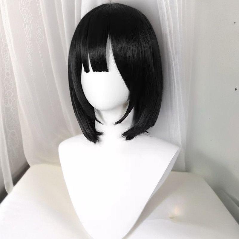 Girl Wearing Cos-style Short Straight Wig Pompadour-style JK Wig for Daily Wear or Anime Cosplay Wigs