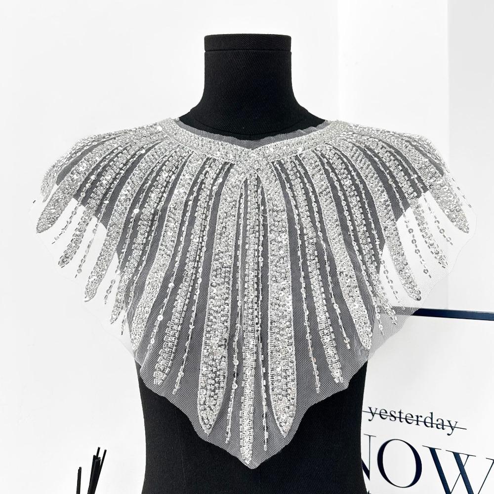 Fashion Polyester Beaded Applique Sew On DIY Neckline Patch Shining Lace Tassel Collar Appliques Apparel Decoration