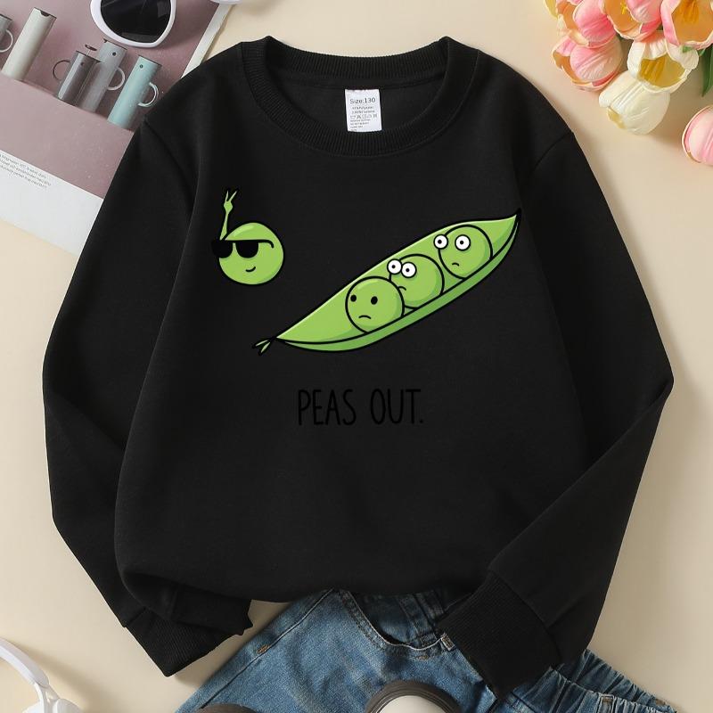 Kids Crewneck Long Sleeve Sweatshirt,Cool Peas Out Graphic Print 110