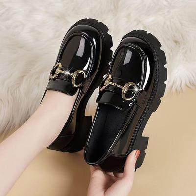 Mocassins pour femmes Automne Nouveaux Chaussures simples à enfiler Talon épais PU Talon moyen Mode Polyvalent Chaussures basses Bout rond Chaussures à semelle épaisse