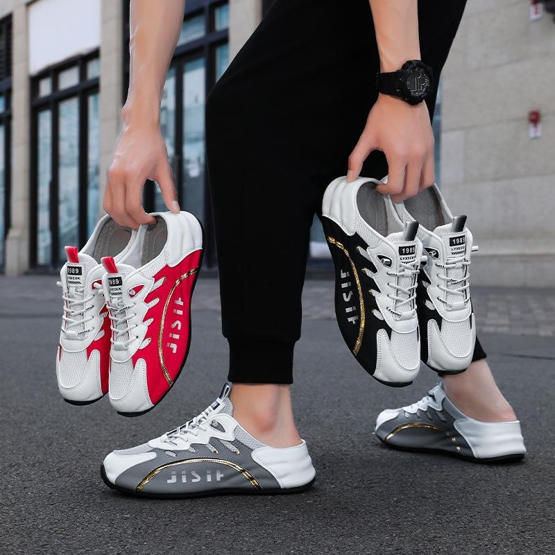 Large Size Spring and Summer New Bag Head Half Tray Men's Shoes One Pedal Mesh Breathable Casual Versatile Trendy Shoes