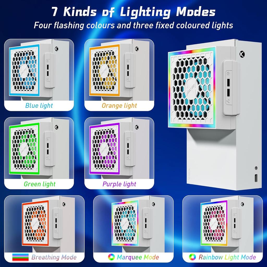 RGB Cooling Fan for Xbox Series S Console with 3 Adjustable Fan Speed, High Speed Fan Cooler System for Xbox Series S Accessories, Fits Horizontal or