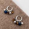 New Chinese-style blue-brown contrasting natural stone earrings, simple stud earrings, autumn and winter fringed earrings.
