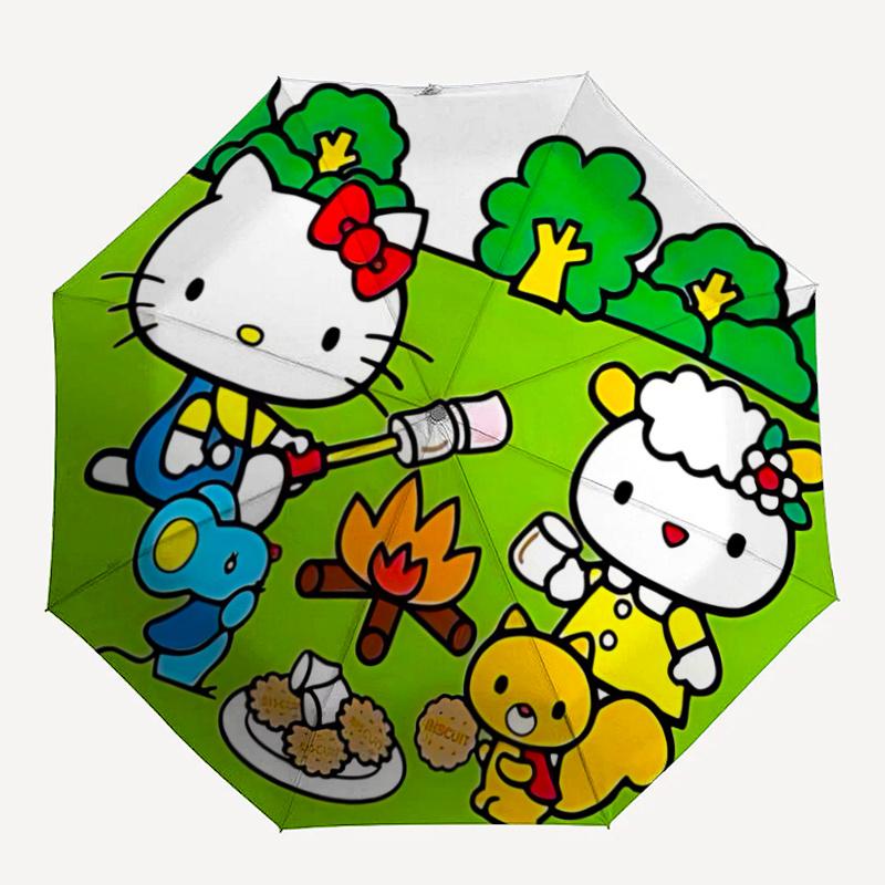 1pc Hello Kitty Automatic Opening/Closing Umbrella - Portable Three-Fold Design with 8-Bone Iron Frame - Outdoor for Fans, Travelers, Everyday Use - I