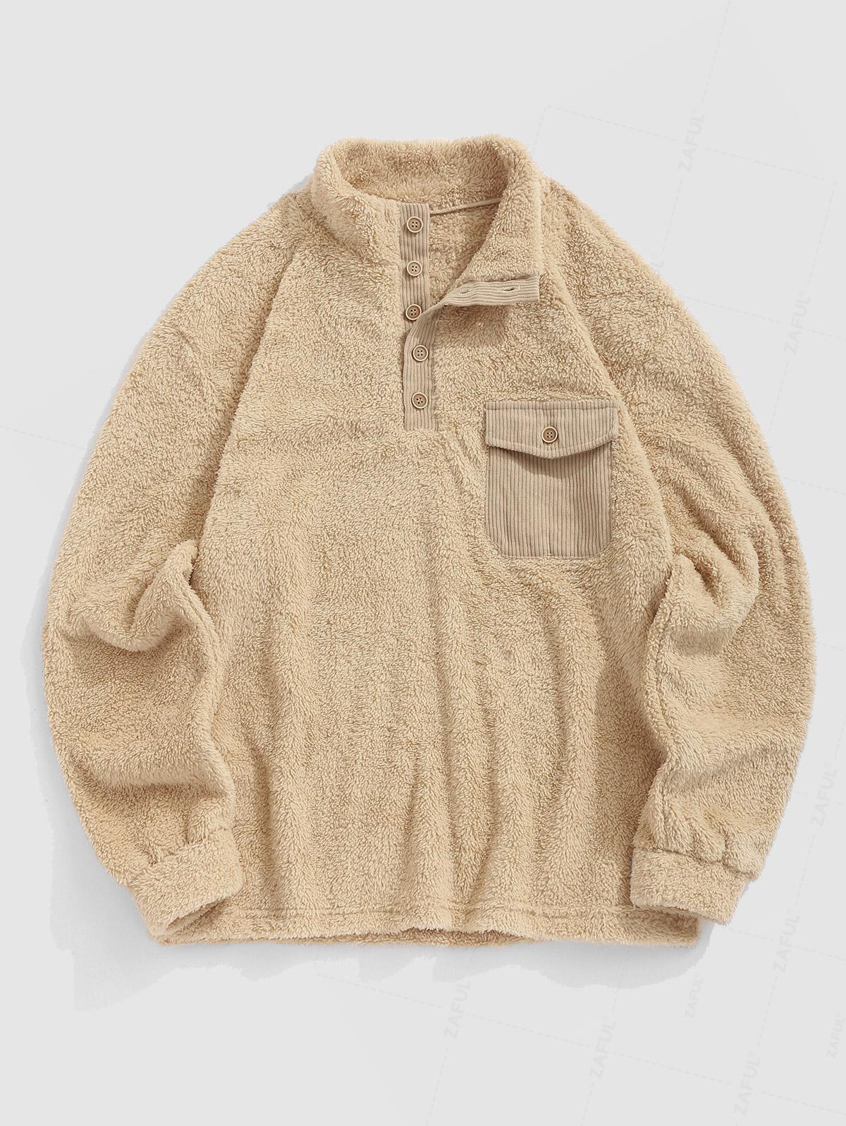 

Мужская повседневная шерстяная толстовка ZAFUL с воротником-стойкой и застежкой-молнией на четверть длины с этническим ацтекским принтом XXL света кофе