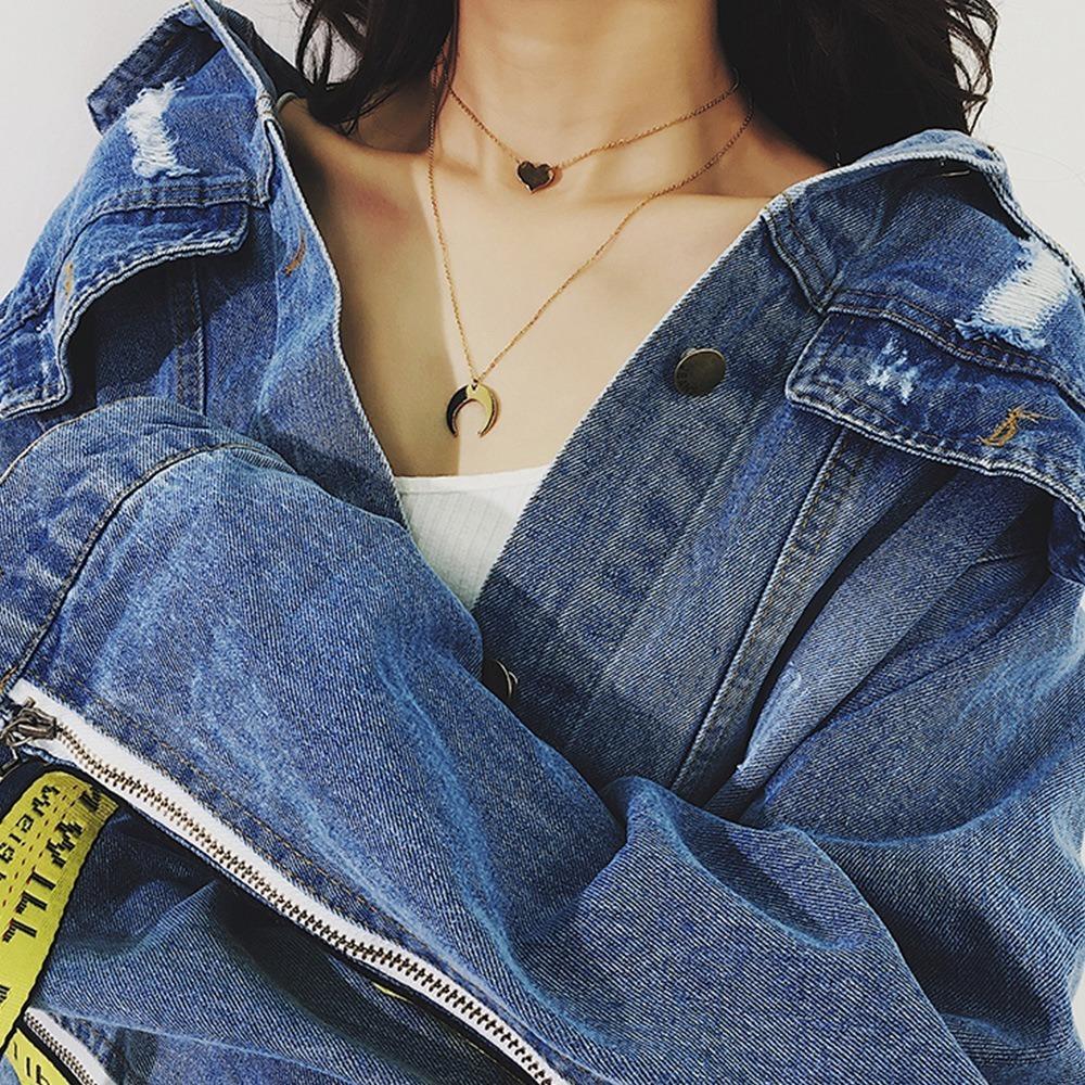 Personality Design Classic Gold Color Stainless Steel Moon Pendant Necklace for Women Charm Enfashon Hip Hop Rock Collar Jewelry