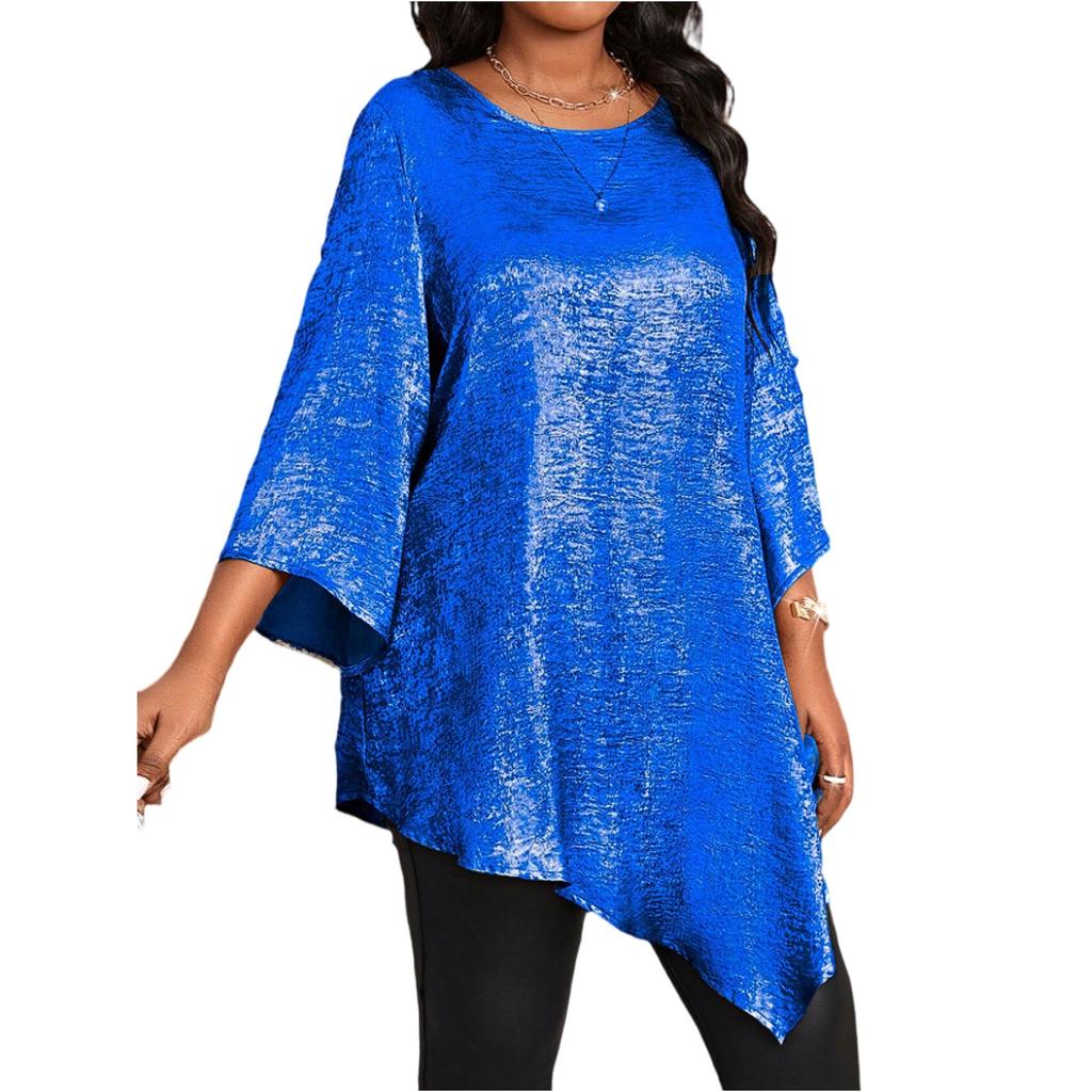 Fashionable Women's Plus Size Loose Round Neck Mid-sleeve Irregular Hem Top