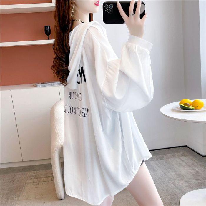 

Женский кардиган с капюшоном для защиты от солнца 2024: Дышащая, Повседневная, Свободного кроя куртка с длинным рукавом для весны/лета S белый