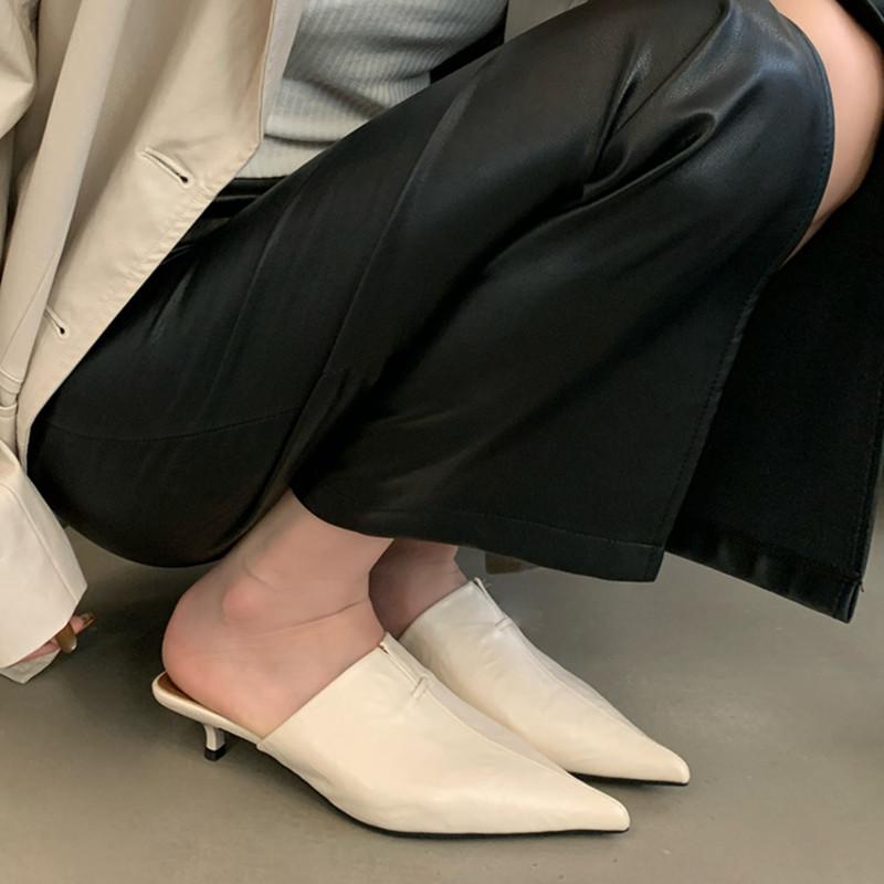 Fashion Bailamos New Brand Women Mules Shoes Fashion Pointed Toe Shallow Slip On Slipper Shoes Thin Low Heel Dress Sandal