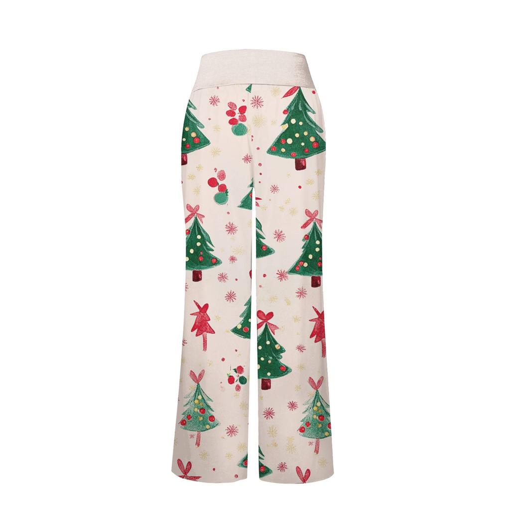 Women's Fashion Casual Comfortable Pajama Pants Christmas Print Drawstring Wide Leg Pants