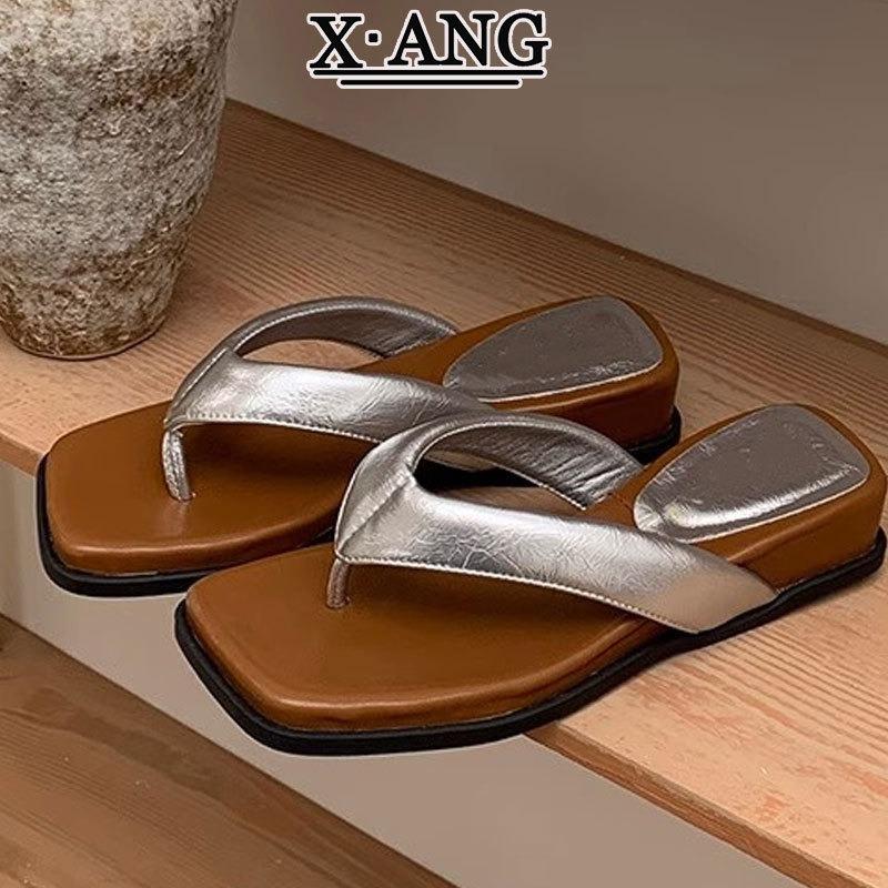 Sheepskin version of thick-soled flip-flops for women's summer wear new beach vacation wind small slope heel cold slippers