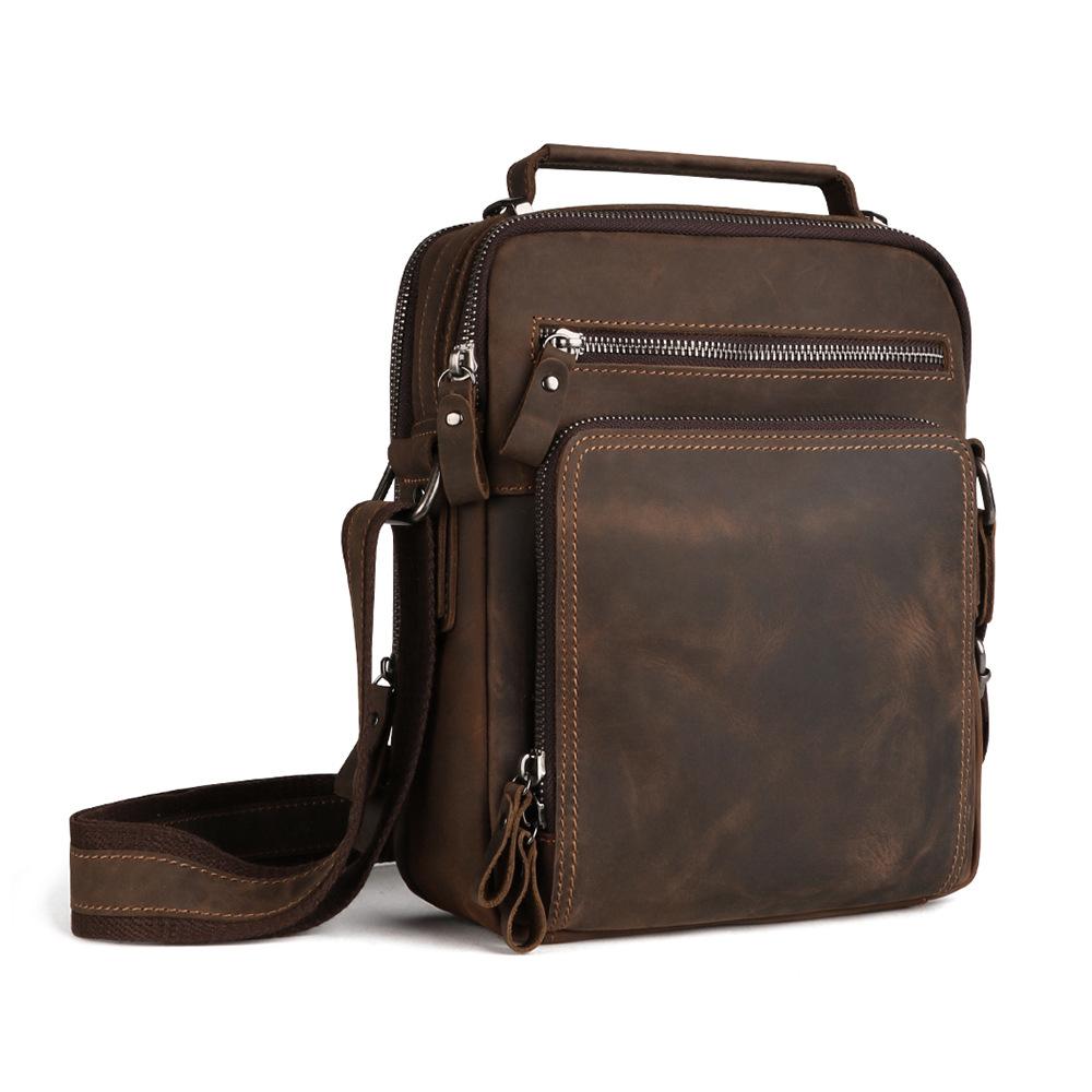 Men's Shoulder Leather Bag, Retro Crazy Horse Leather Messenger Bag, Casual Large-capacity Backpack, High-end Leather Men's Bag