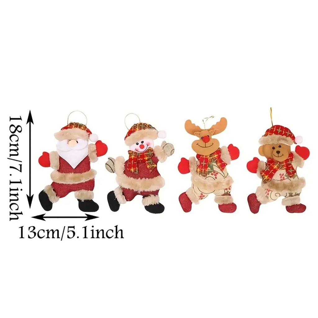 Christmas Tree Accessories-Dancing Old Man/Snowman/Deer/Bear Fabric Dolls-Small Pendants, Cute Christmas Gift for Holiday Decor